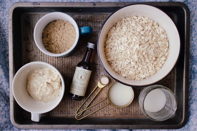 Oats being prepared to make overnight oats